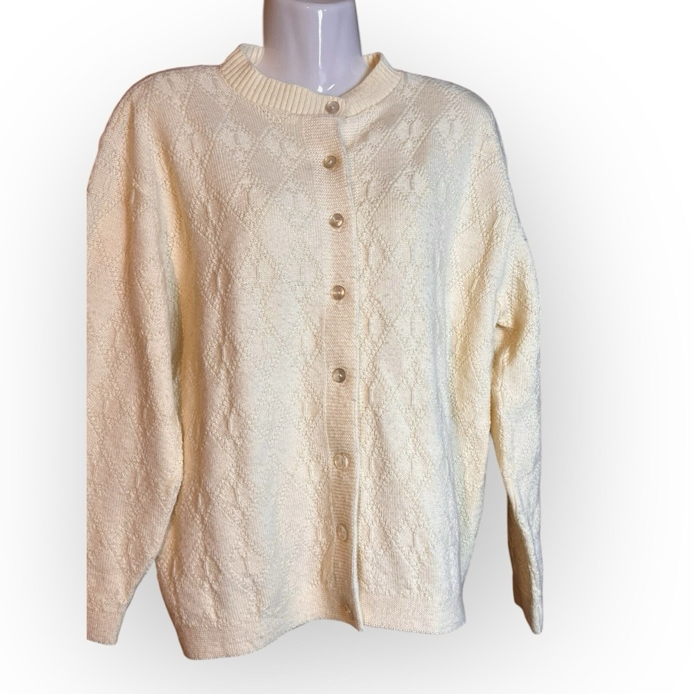 Vtg‎ Butter Yellow Cardigan Sweater Brittony Blend Med Soft Girl USA Acrylic